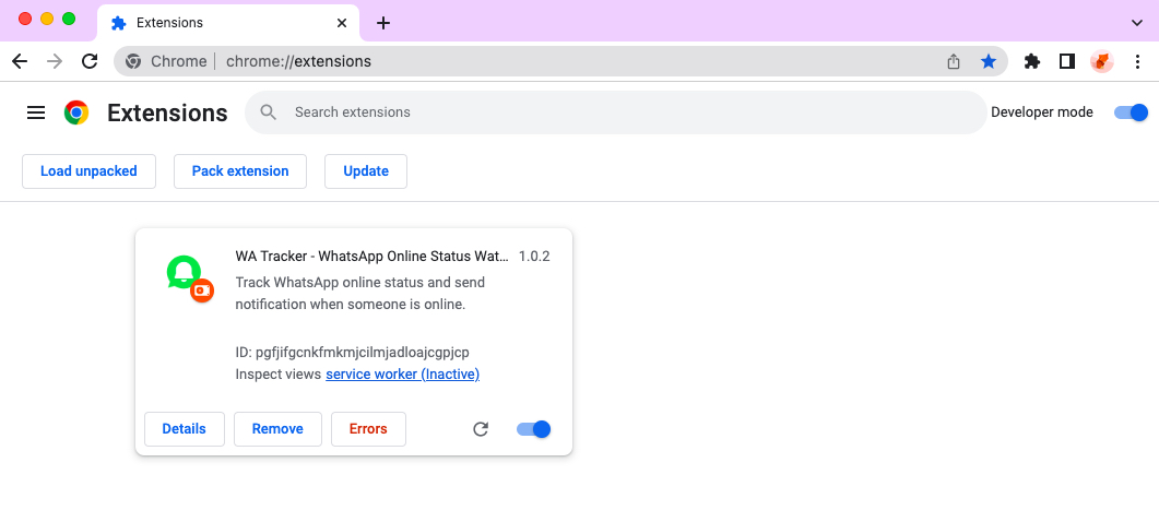 WA Tracker chrome extension install done